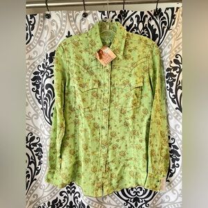 Vibrant Lime Green Floral Blouse